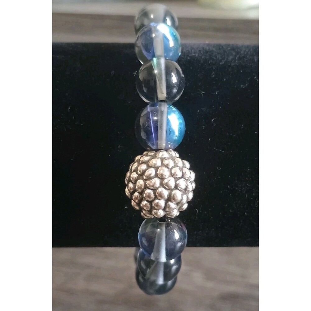 Sterling Silver Mermaid Glass Beaded Stretch Bracelet Tested